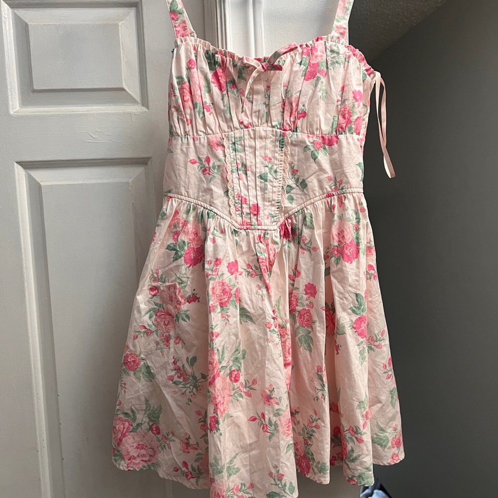 Trixxi Pink Floral Sundress with Green Leaf Print